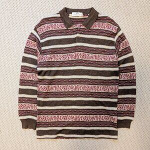 Balenciaga Paris Wool Blend Striped Patterned Long Sleeve Polo Medium